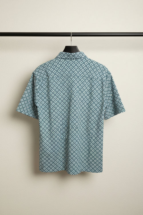 Bulan Bintang Men's Relaxed Fit Geometric Pattern Short Sleeve Shirt