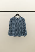 Women's Blue Geometric Print Long Sleeve Blouse
