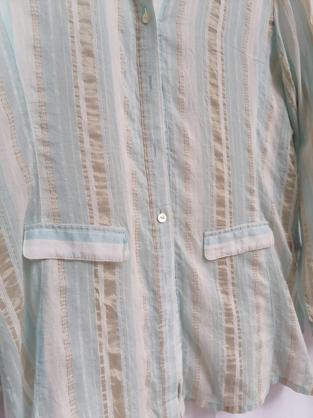 Women's Striped Long Sleeve Collared Shirt