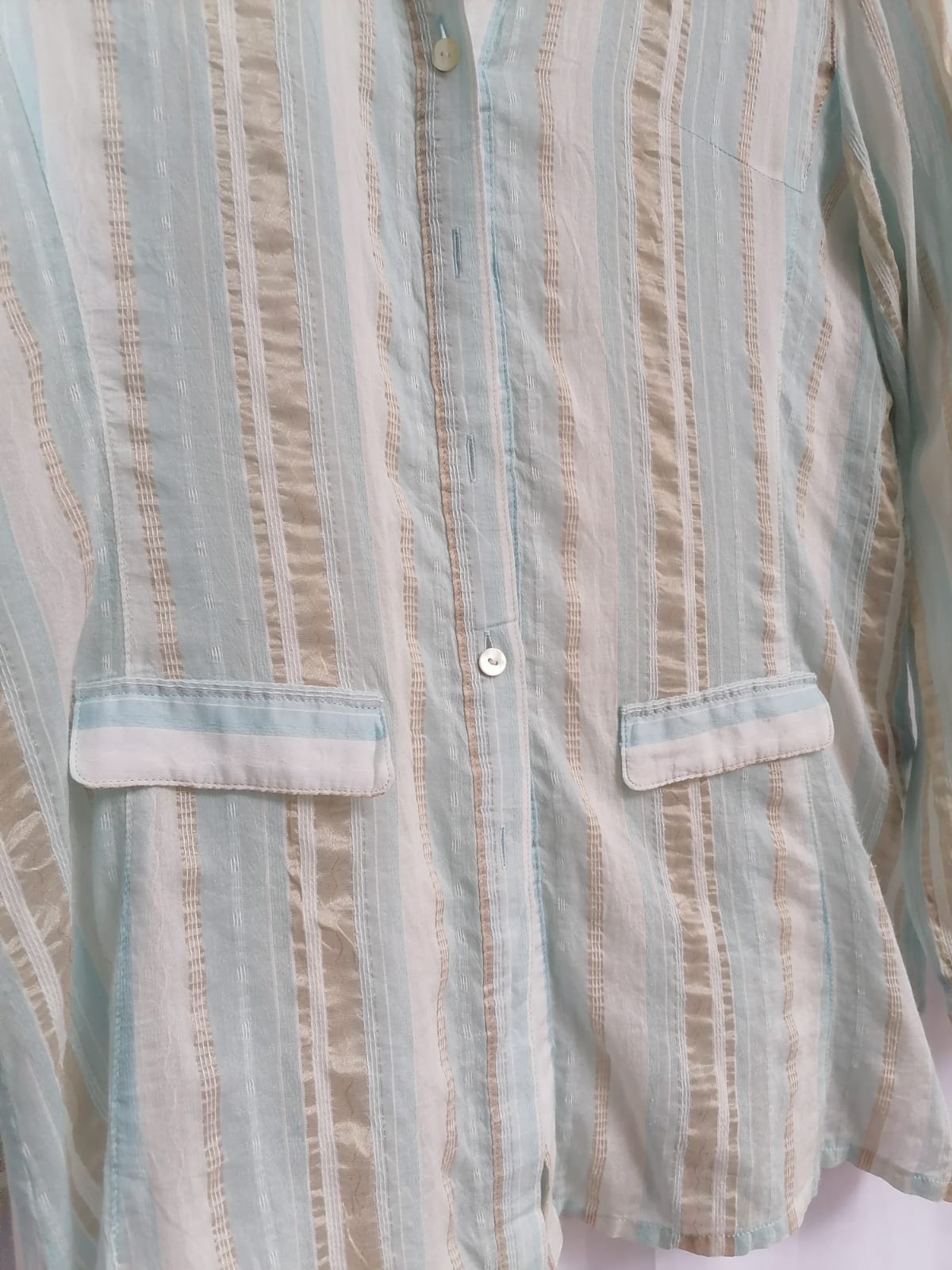 Women's Striped Long Sleeve Collared Shirt