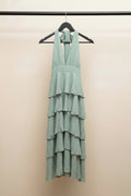 Light Green Halter Neck Tiered Ruffle Maxi Dress