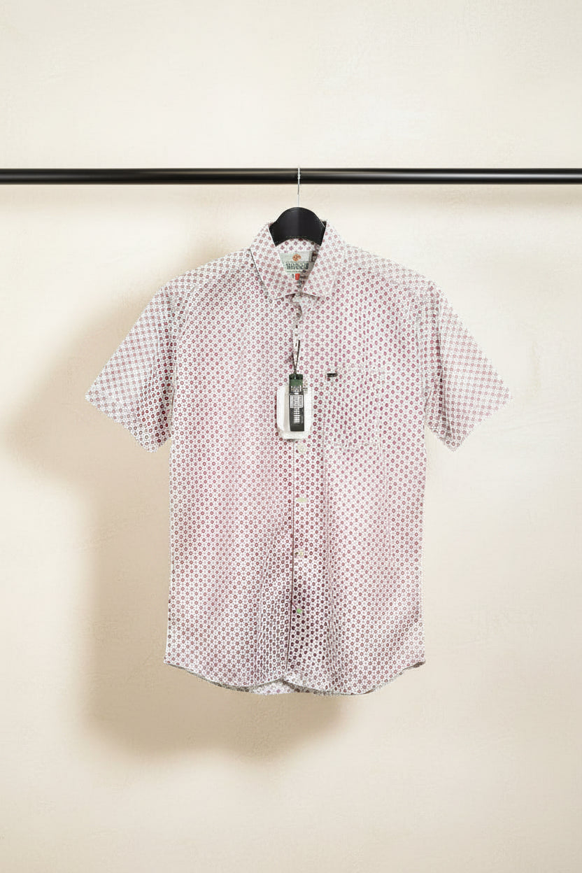 Miller Stone women’s White & Maroon Floral Print Short Sleeve Shirt