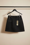 MEETMETRO Black Mini Skirt with White Stitching Detail