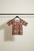 Brown Printed Short Sleeve Tunic Top