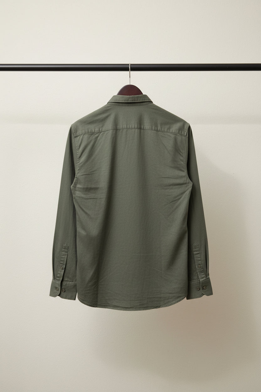 MECHANIC Men's Dark Green Plain Full Sleeve Shirt