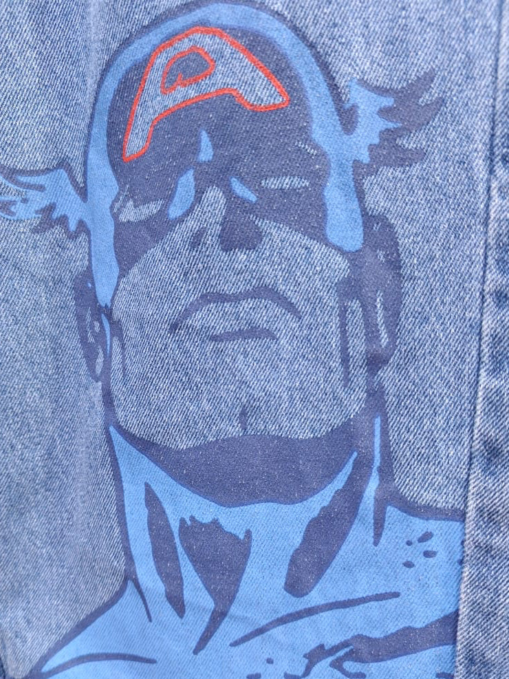 Men's Blue Captain America Graphic Print Denim Jeans