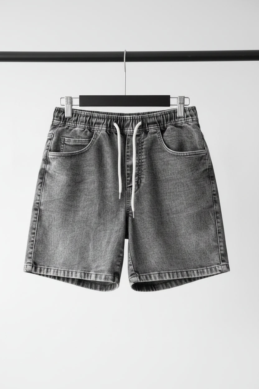 Men's Charcoal Washed Denim Drawstring Shorts