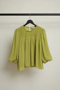 Label Ritu Kumar Green Smocked Ruffle Blouse