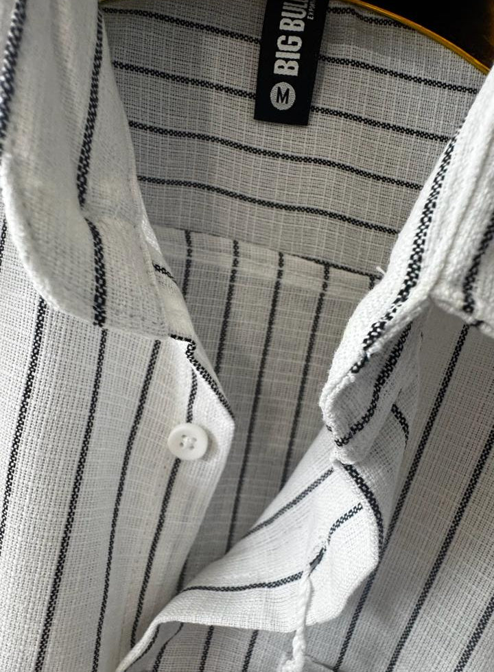 BIG BUL Men's White & Black Striped Full Sleeve Casual Shirt