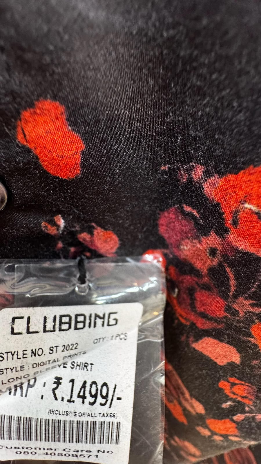 CLUBBING Men's Black Floral Digital Print Long Sleeve Shirt