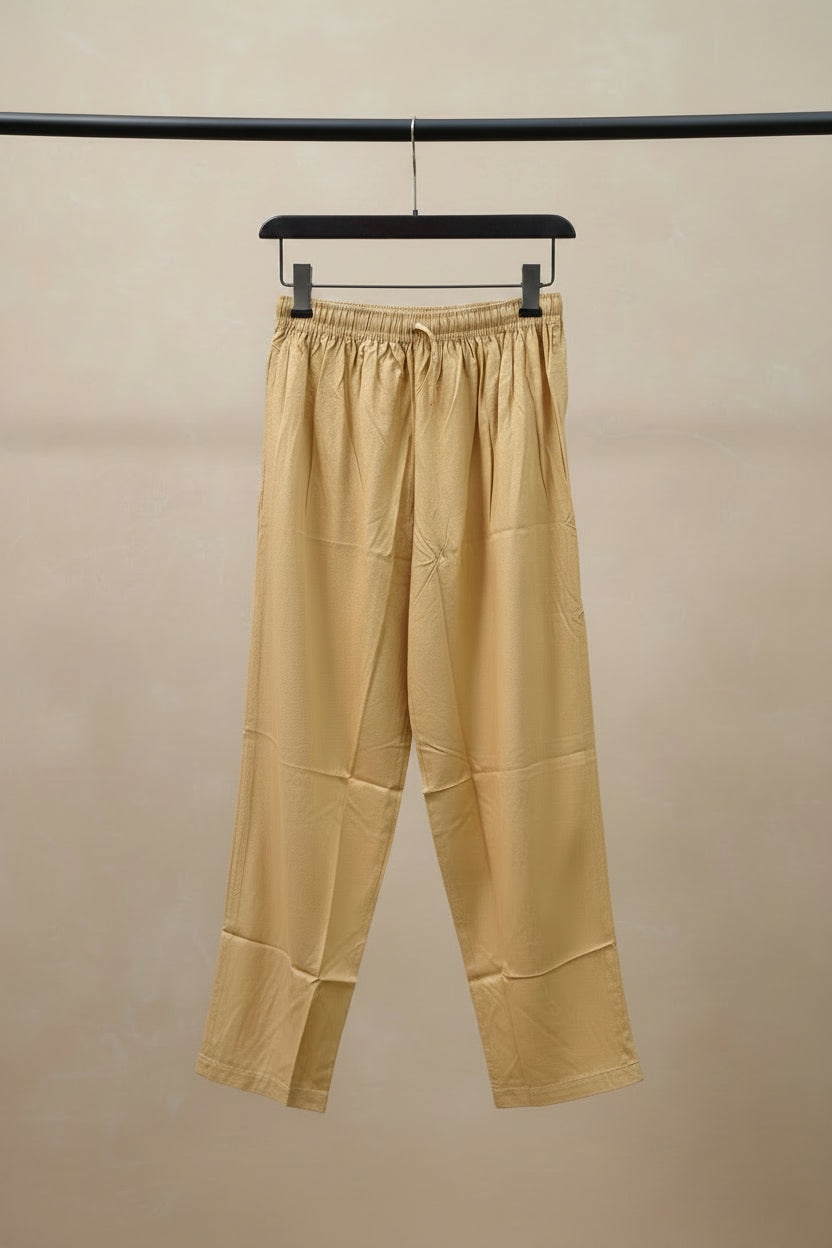 LUCKY POCKET Women's Beige Free Size Straight Leg Trousers