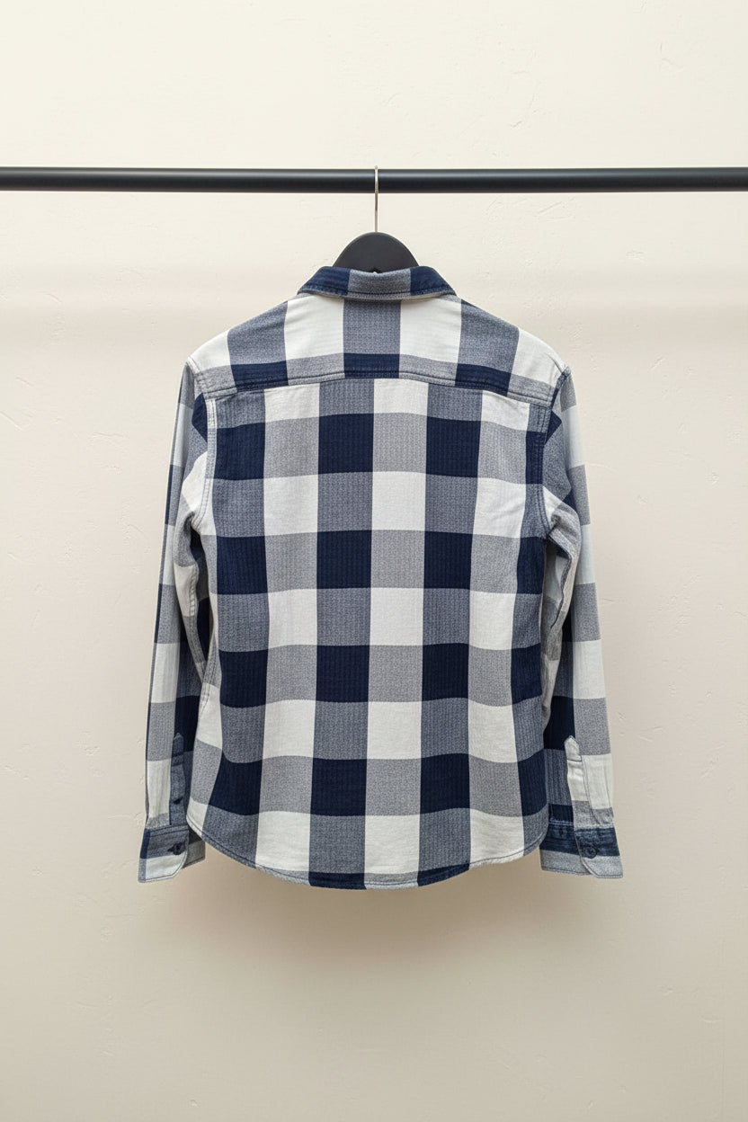 MECHANIC LONDON Men's Blue & White Plaid Check Casual Shirt