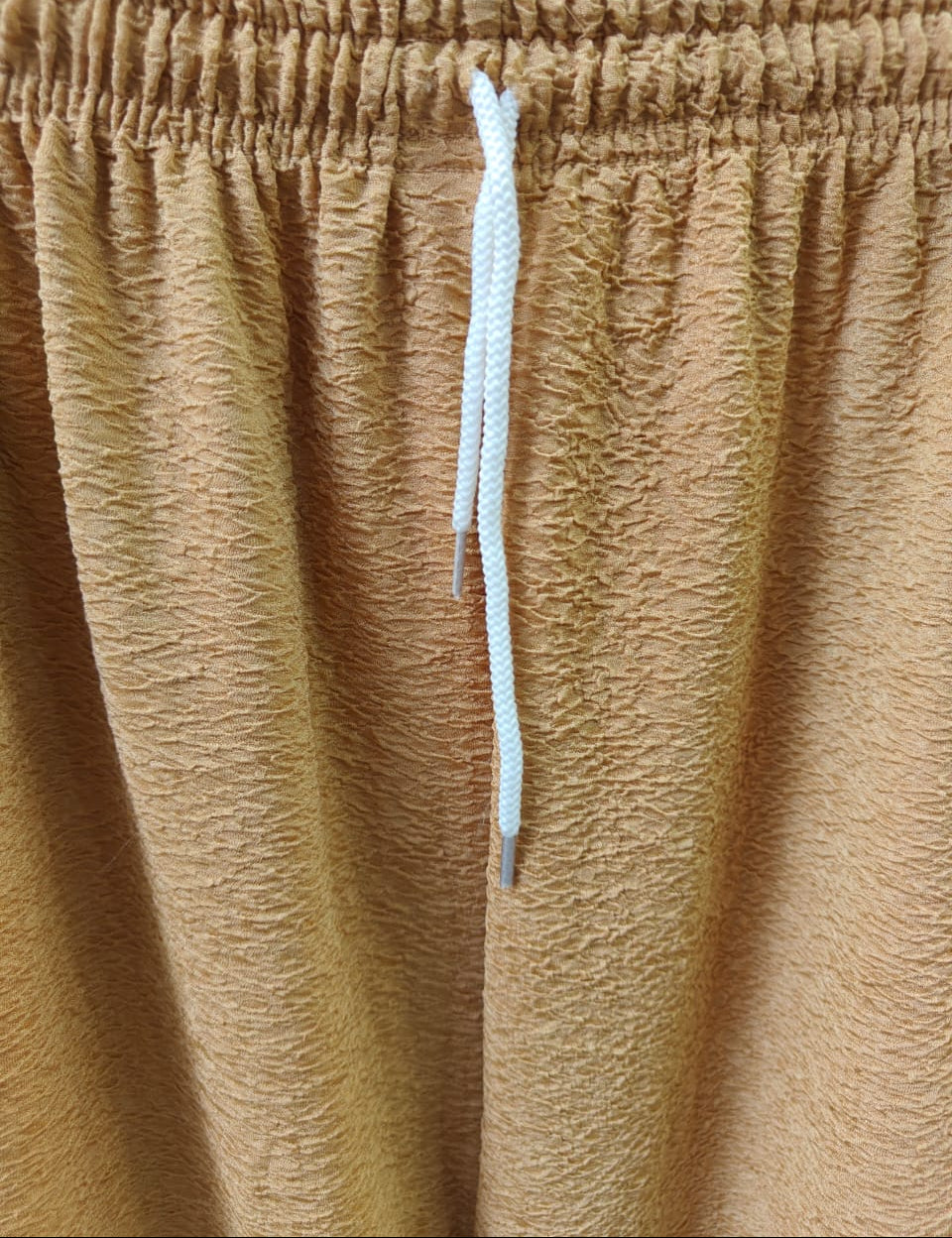 Women's Textured Tan Palazzo Pants with Drawstring Waist