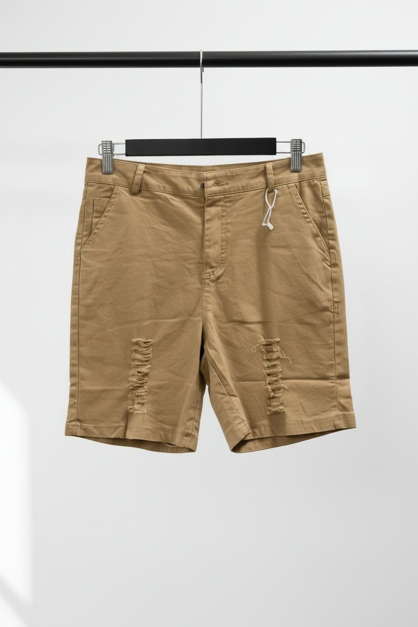 Women's Khaki Distressed Casual Shorts