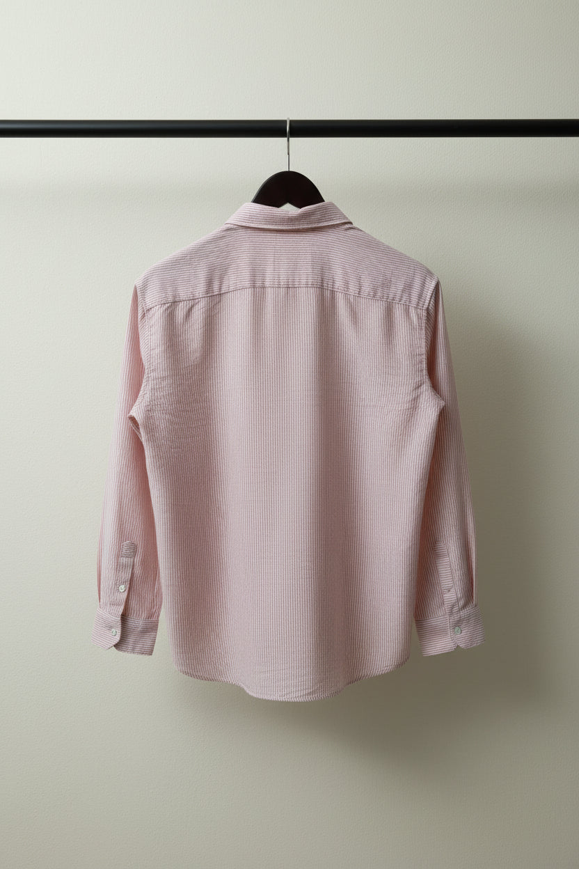 DACMAN Men's Pink & White Striped Full Sleeve Casual Shirt
