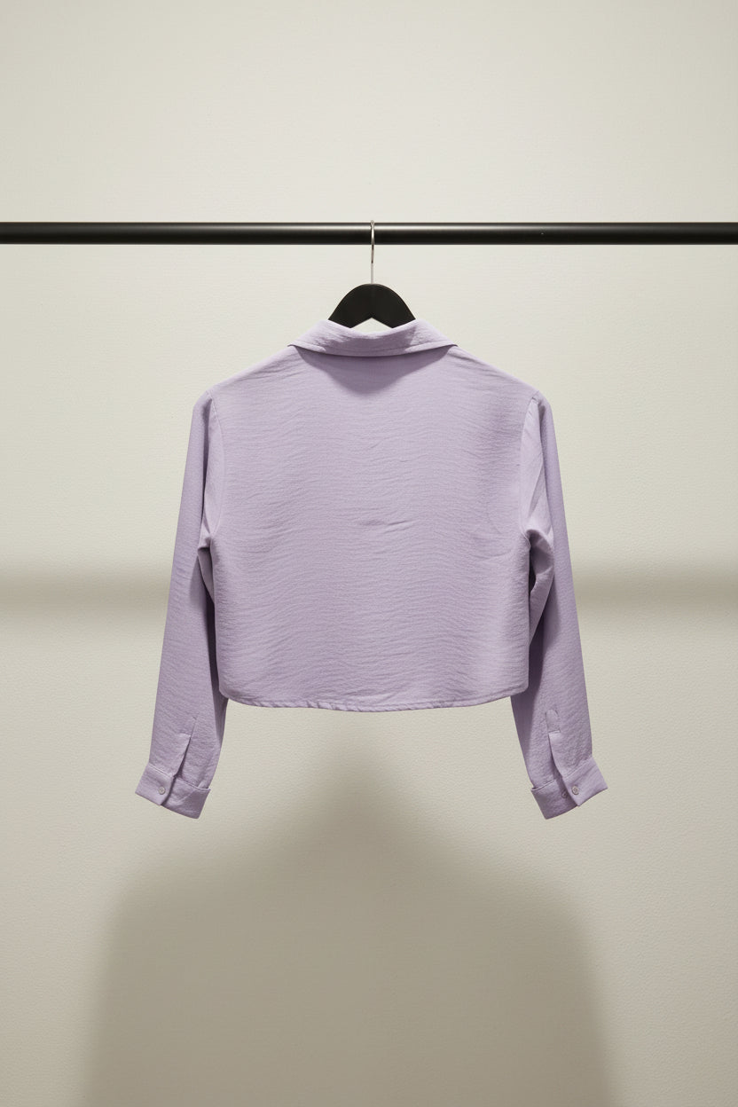 DHRUVI COLLECTION Women's Lavender Cropped Button-Up Shirt