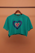 ATTIRHUB Green Heart Print Crop Top