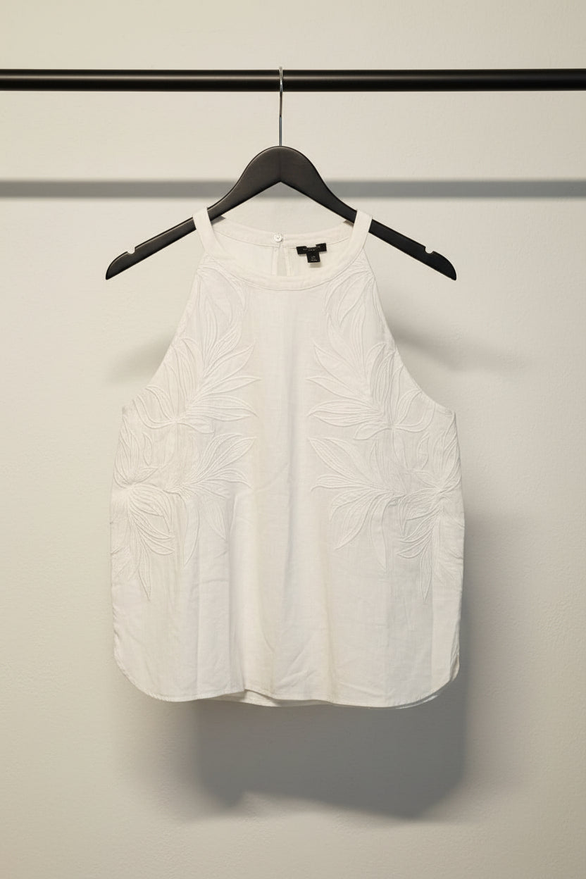 A.N. Petite Women's Off-White Embroidered Halter Neck Sleeveless Top