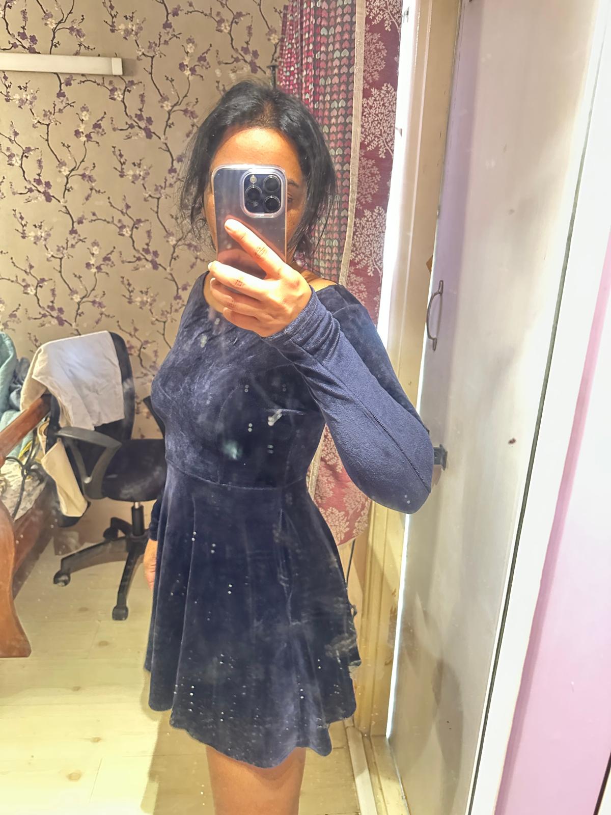 Abercrombie Kids Navy Blue Velvet Long Sleeve A-Line Mini Dress