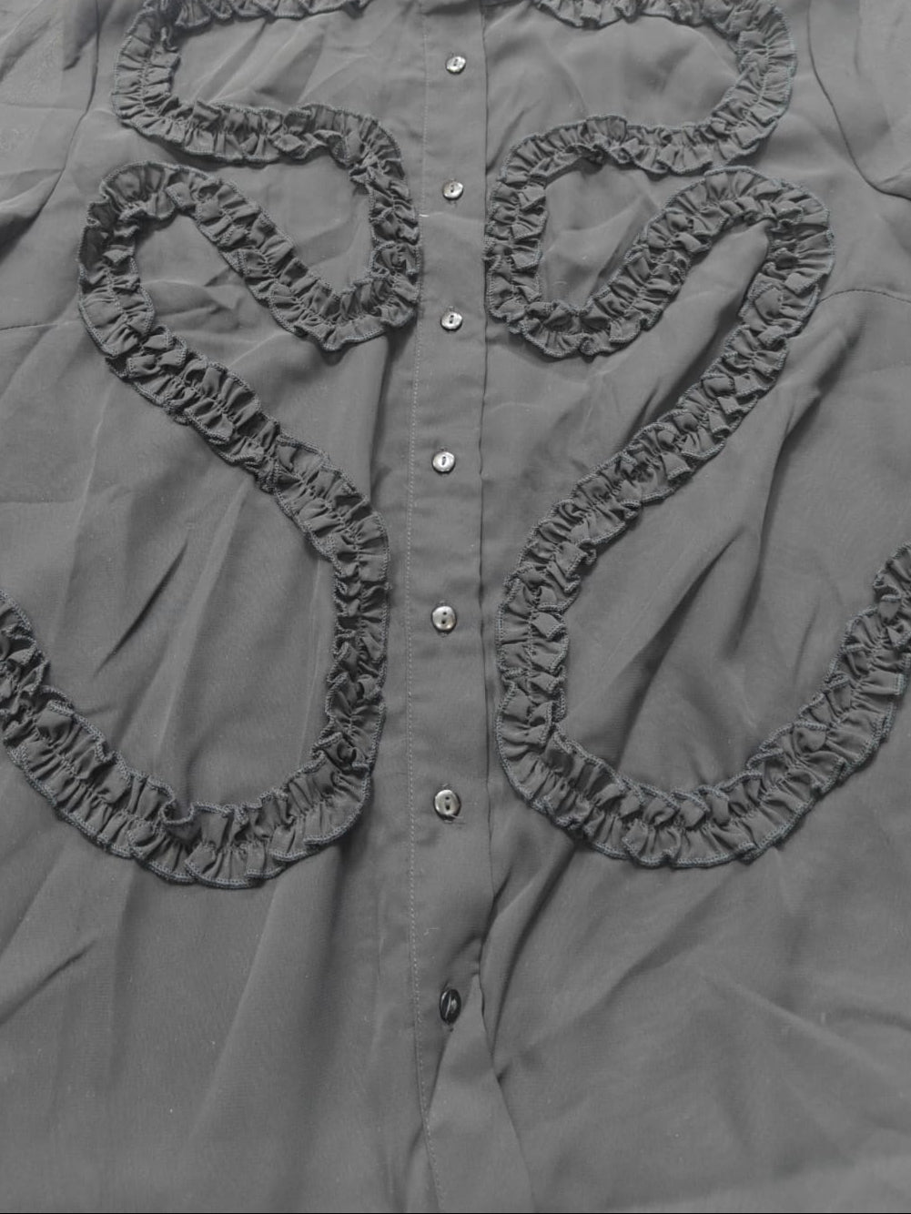 Women's Black Ruffled Long Sleeve Blouse