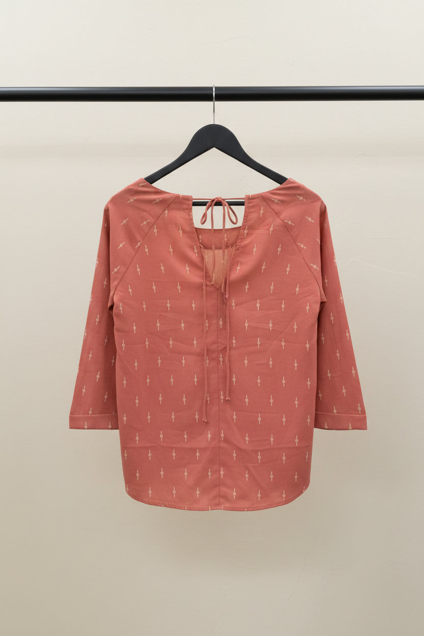 Women's Pink Printed 3/4 Sleeve Top with Back Tie Detail
