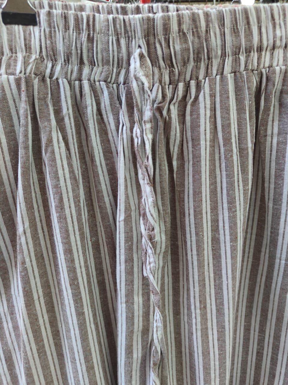 Women's Brown and White Striped Relaxed Fit Trousers