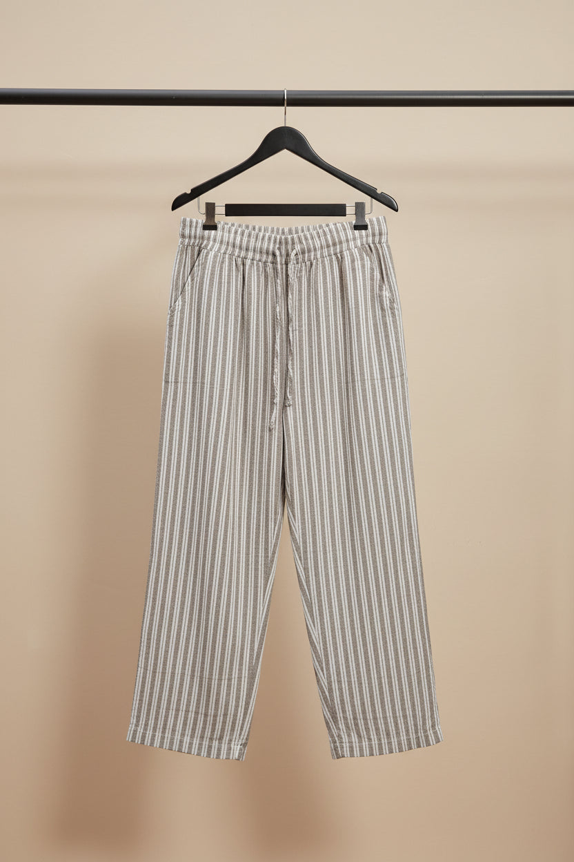 Women's Brown and White Striped Relaxed Fit Trousers