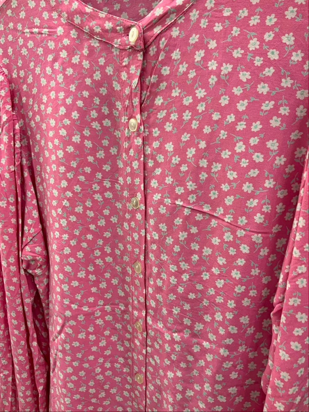 Women's Pink Floral Long Sleeve Button-Up Blouse