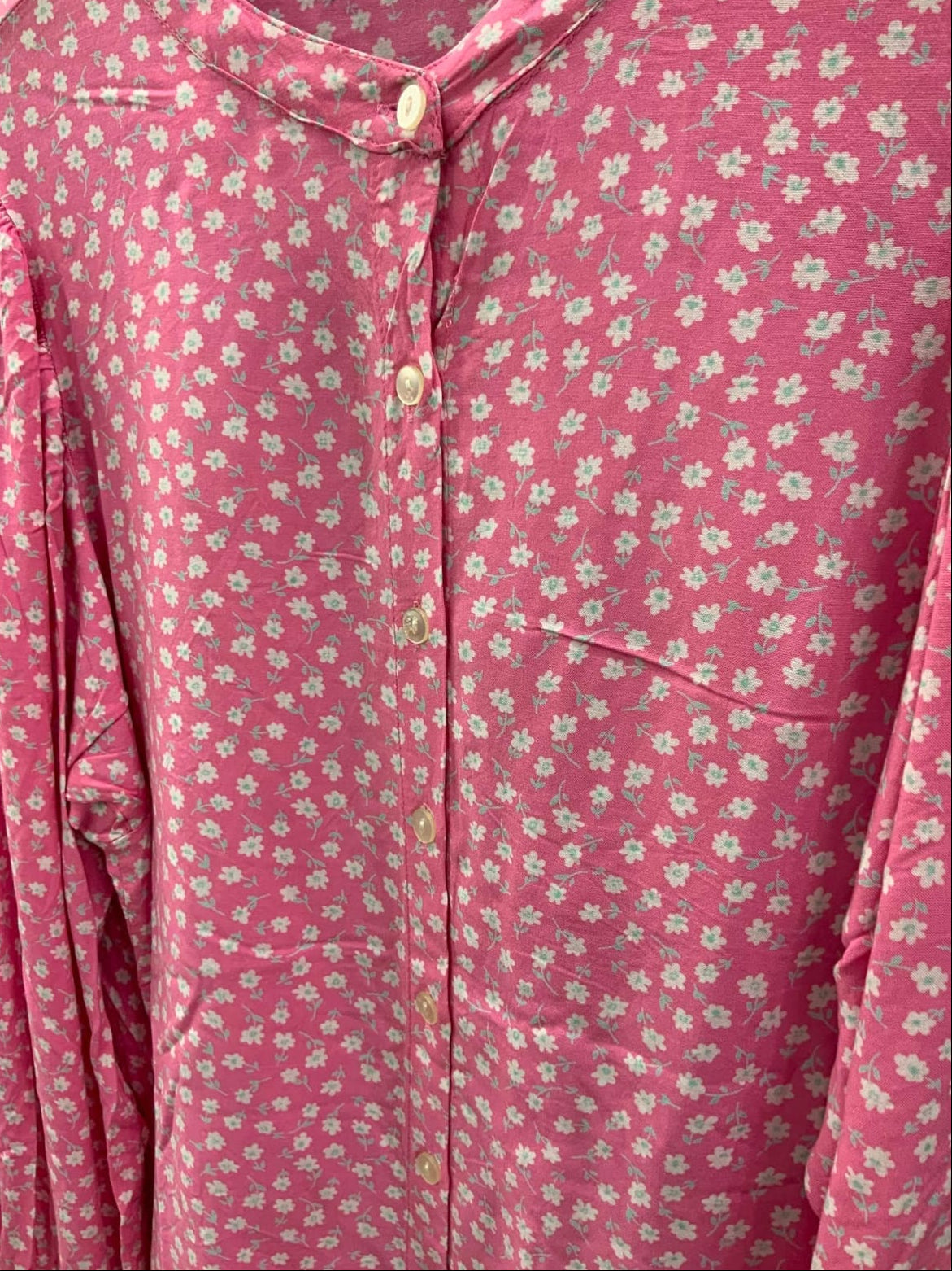 Women's Pink Floral Long Sleeve Button-Up Blouse