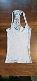 Atmosphere Light Blue Ribbed Lace Racerback Tank Top