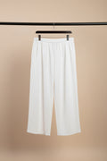 White Ribbed Knit Wide Leg Palazzo Pants with Drawstring Waist