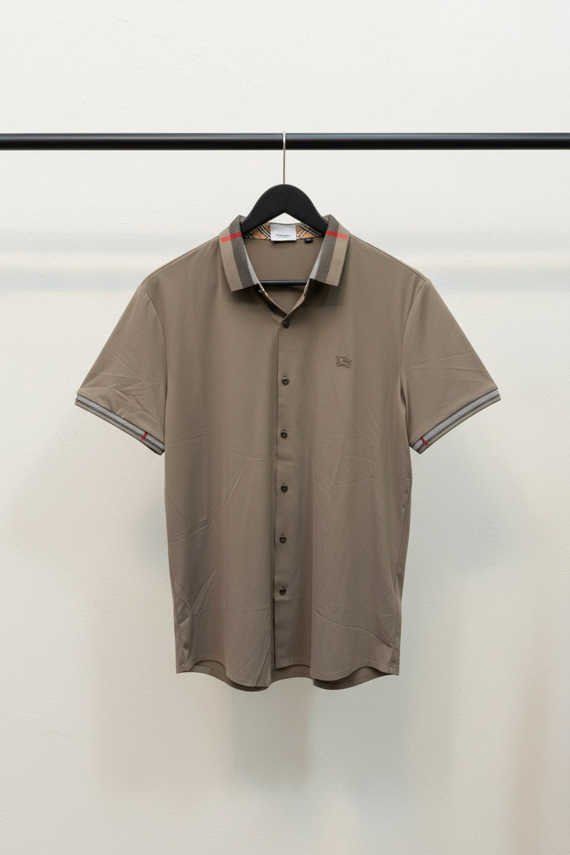 Burberry Men's Beige Short Sleeve Polo Shirt with Check Trim