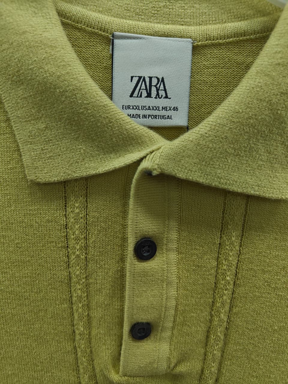 Zara Men's Green Ribbed Knit Polo Shirt