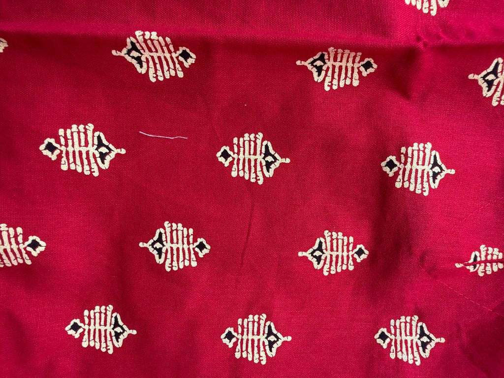 Red Printed Round Neck Long Sleeve Blouse