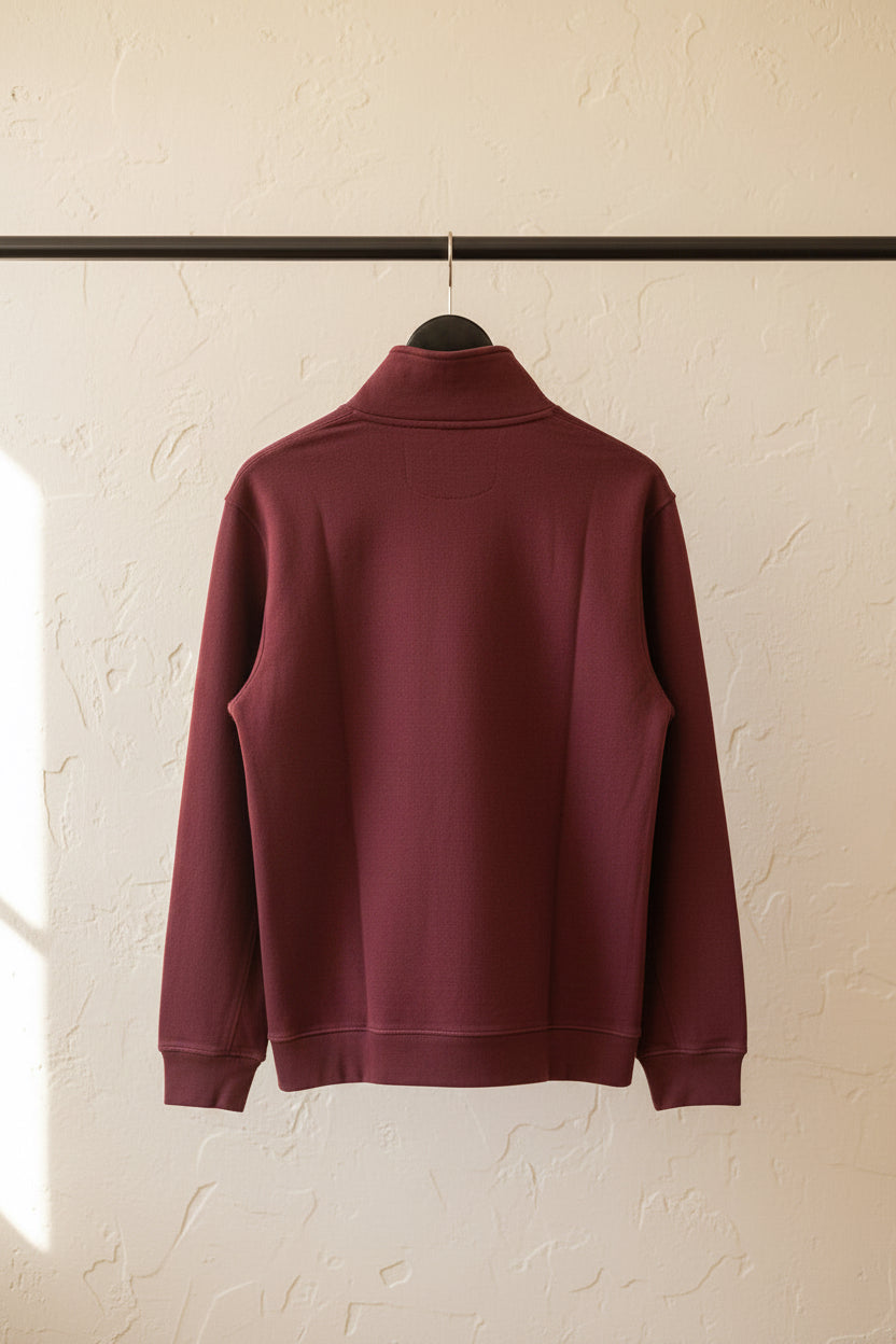 Men's Maroon Quarter-Zip Pullover Sweatshirt with Green Collar