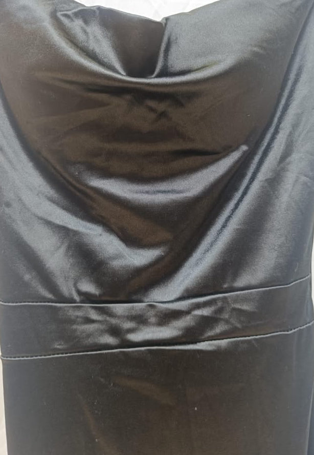 Black Satin Cowl Neck Ruffled Maxi Dress