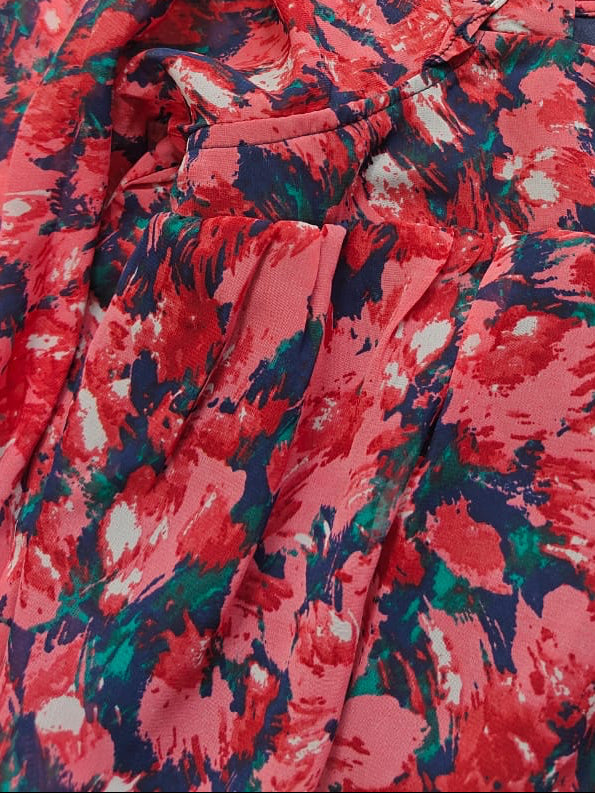 Women's Red Floral Print Square Neck Long Sleeve Top