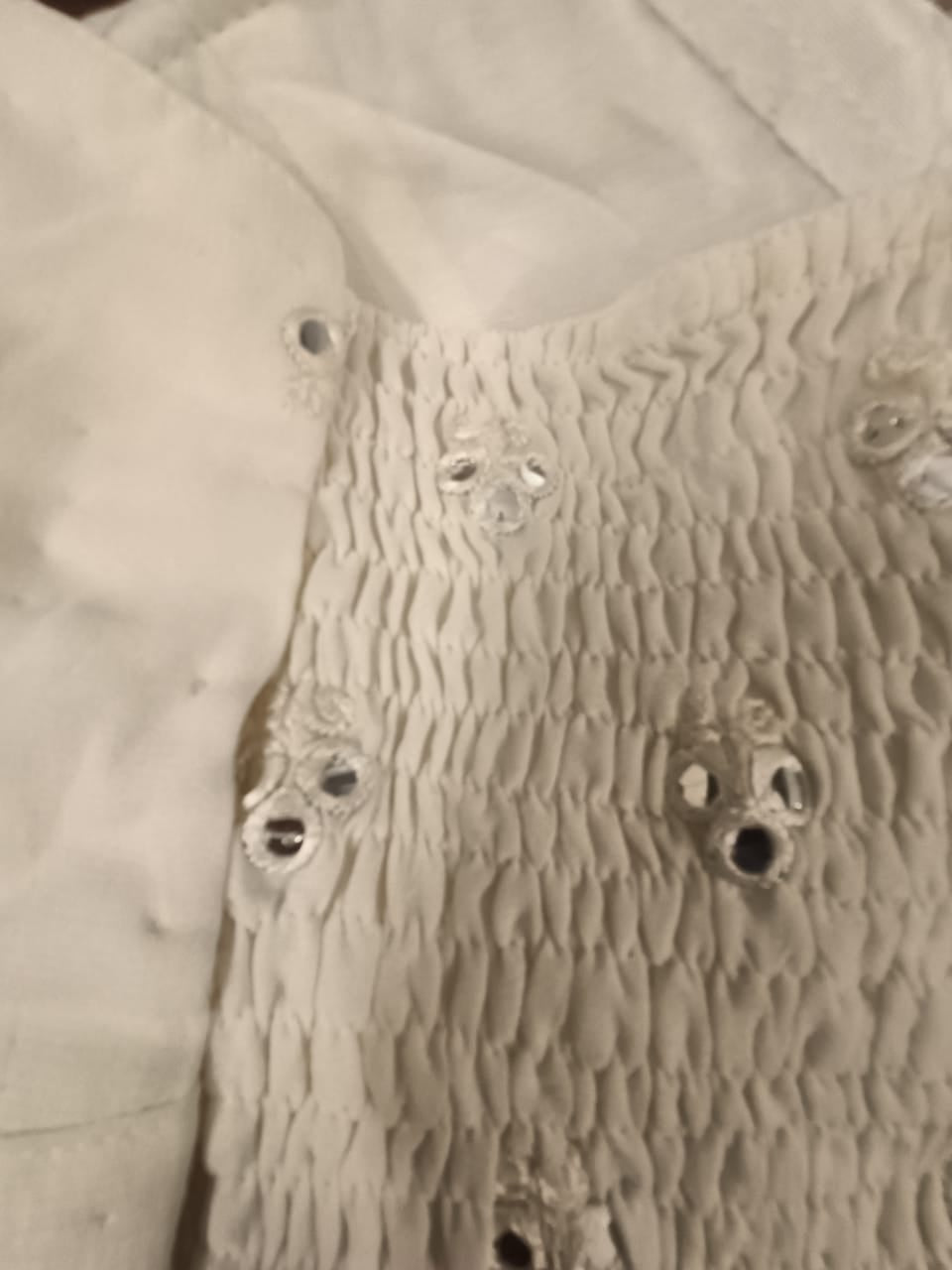 White Embroidered Halter Neck Crop Top with Mirror Work