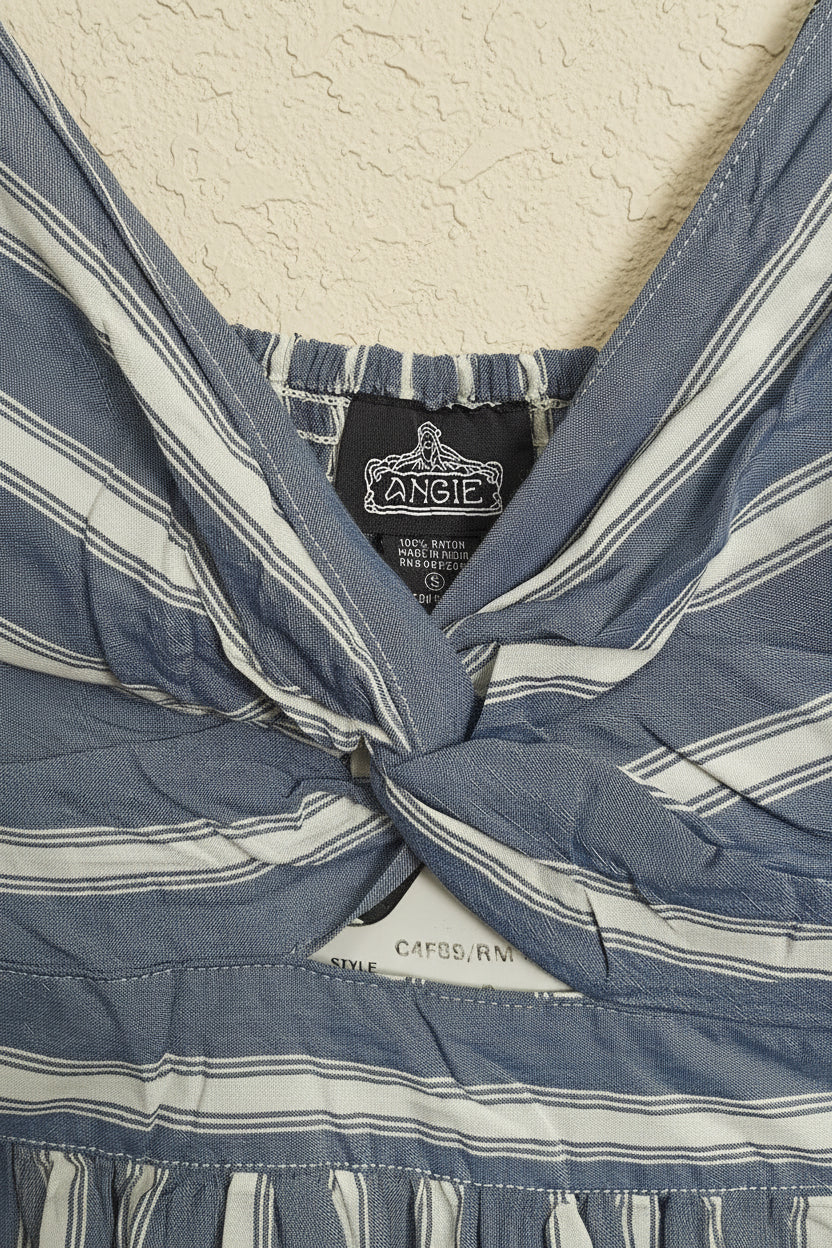 Angie Blue and White Striped Rayon Mini Dress