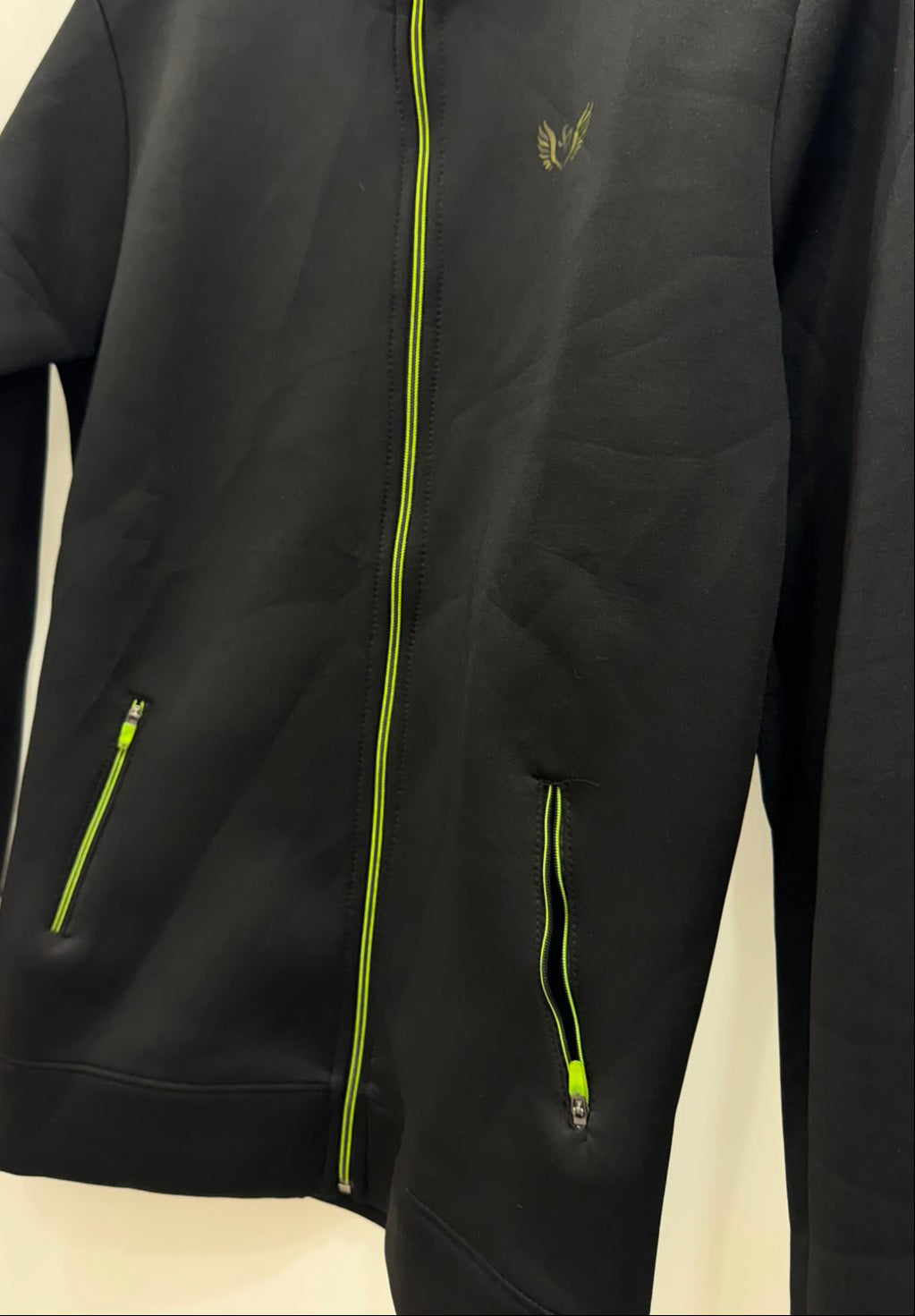 SOLONOS Men's Black Full-Zip Jacket with Neon Green Accents