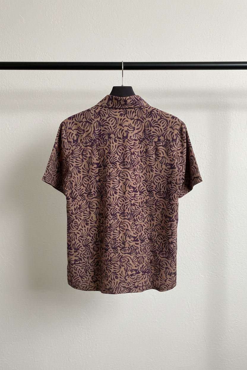 Bulan Bintang Men's Brown Patterned Relaxed Fit Short Sleeve Shirt