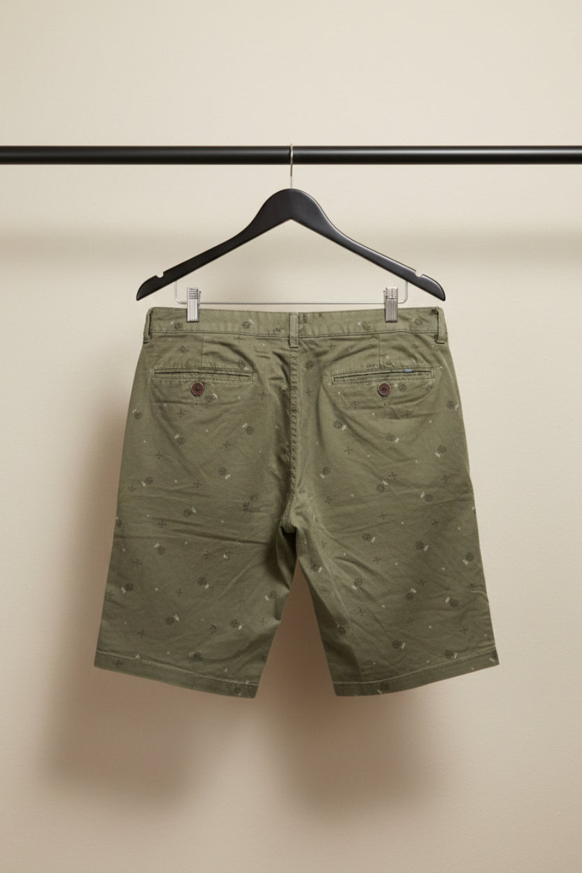 Men's Olive Green Printed Shorts by WOLF RIDER