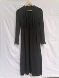 UNIQLO Black V-Neck Long Sleeve Shirred Waist Midi Dress