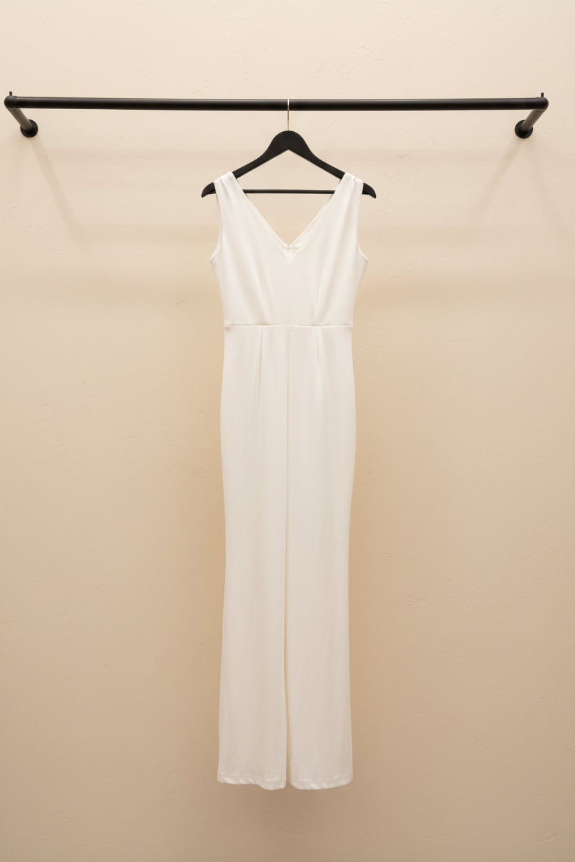 White V-Neck Sleeveless Maxi Dress with Slit