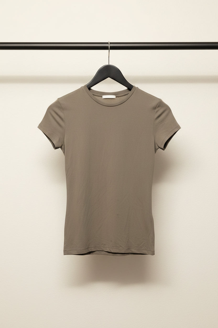 H&M Women's Taupe Short Sleeve Slim Fit T-Shirt