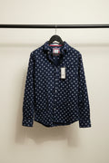 Men's BEINGFIT Navy Blue Polka Dot German Fit Casual Shirt