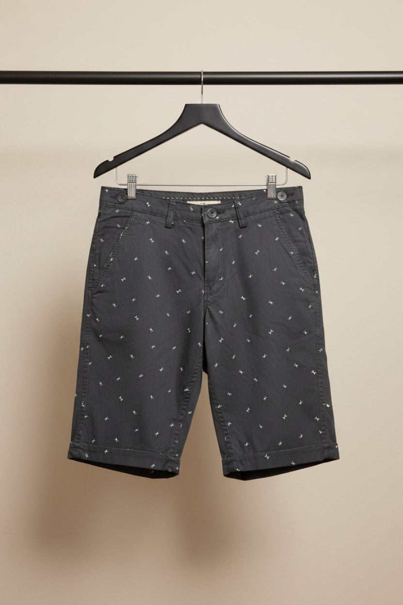 WOLF RIDER Men's Black Printed Cotton Shorts