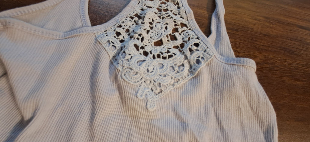 Atmosphere Light Blue Ribbed Lace Racerback Tank Top