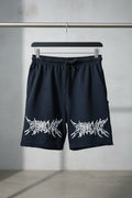 Men's Black Graphic Print Drawstring Fleece Shorts