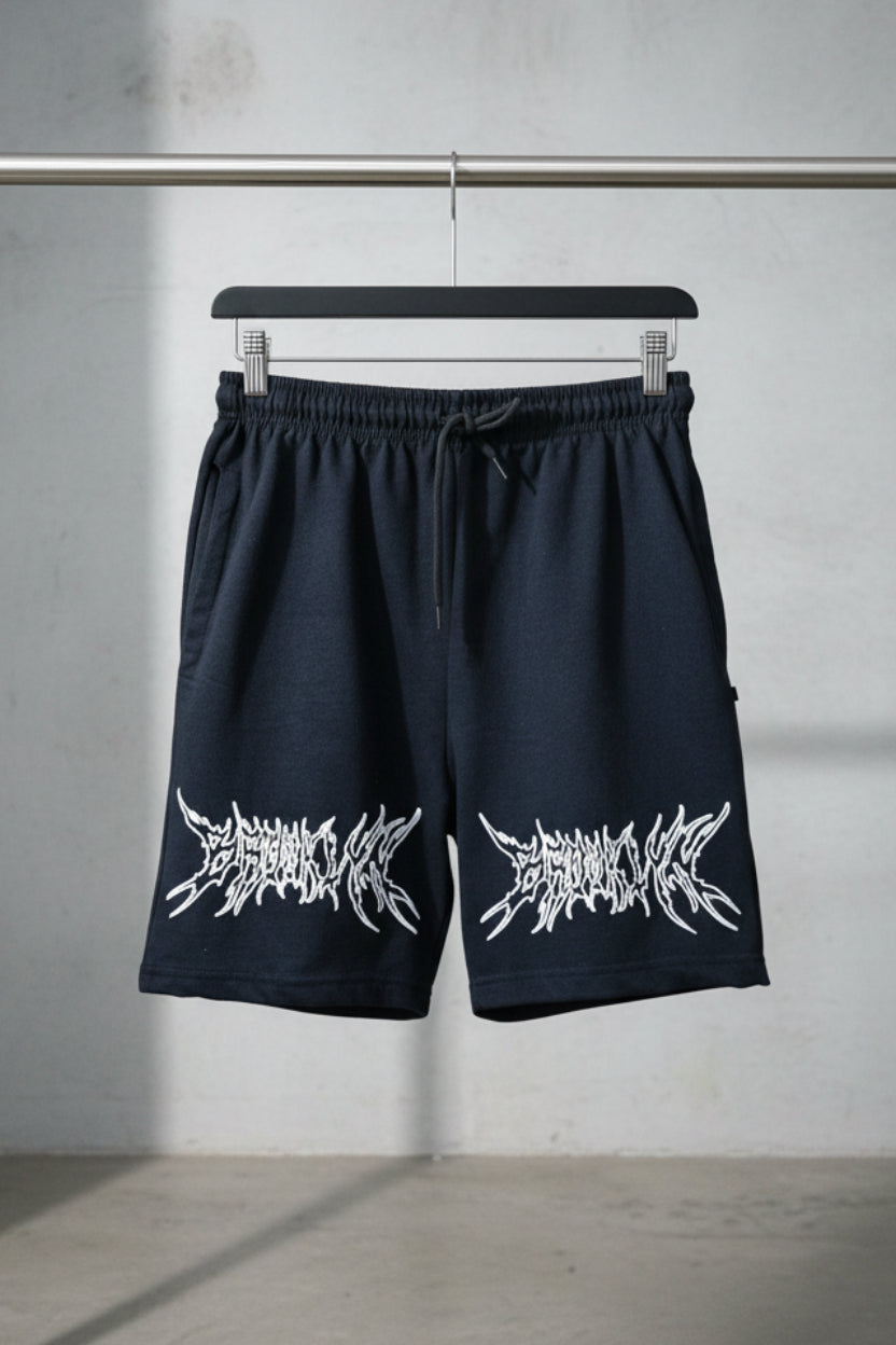 Men's Black Graphic Print Drawstring Fleece Shorts